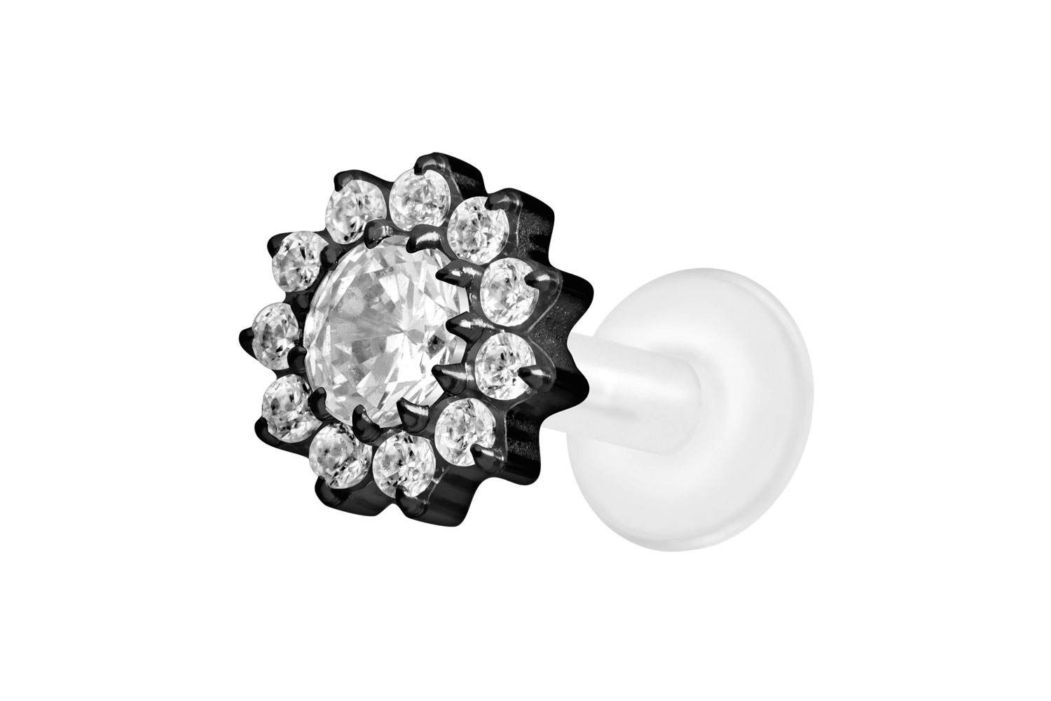 PTFE Labret Piercing mit Innengewinde + Titan-Aufsatz KRISTALLBLUME